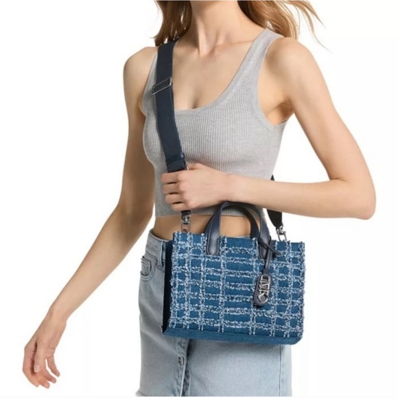 Michael Kors Navy Denim Tweed Satchel - Picture 4 of 6